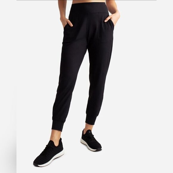 Danskin S Black High Rise Elastic Waist  Knitted Pockets Women Interlock Joggers - Picture 1 of 10